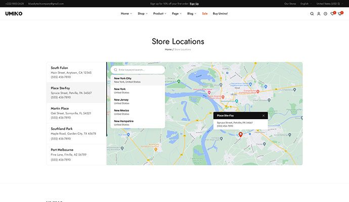 Store location width map page